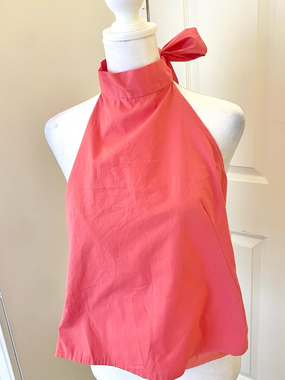 Coral Halter Neck Tie Top